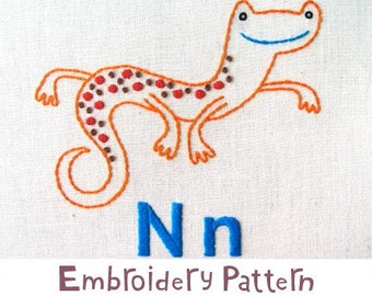 N Newt INSTANT DOWNLOAD PDF embroidery pattern