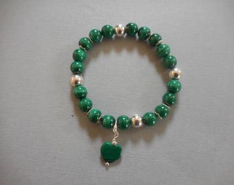 Malachite bracelet round 8 mm silver balls 925