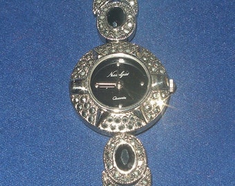 Elegant ONYX and MARCASITE BRACELET Watch