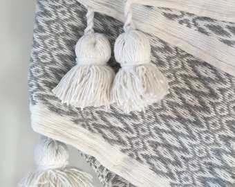 Gray and White Moroccan Pom Pom Blanket Dreamy - Mother's Day gift