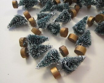 50 miniature bottle brush trees - 1.5 inches - green, flocked, sisal trees