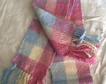 Scarf, Pink, Blue, and White Checked