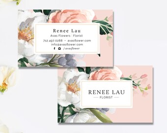 Floral Business Card, Florist, Flowers, Modern Business Card PSD Template, Photoshop Template, INSTANT DOWNLOAD!