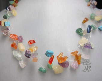 Gemstone Chips 3 strand illusion Necklace