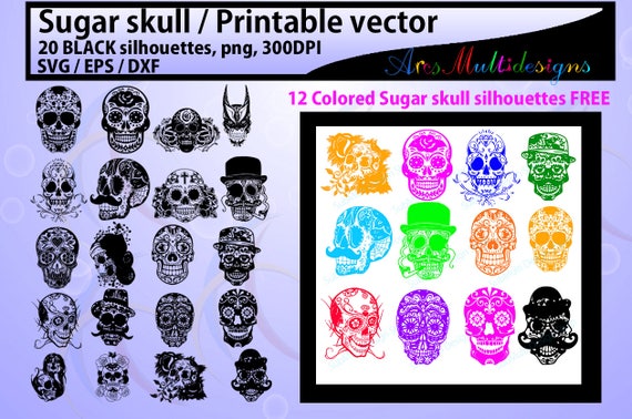 sugar skull silhouette / 20 sugar skull / sugar skull SVG