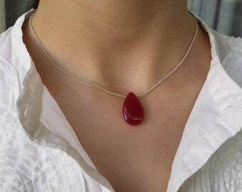 Ruby necklace,genuine ruby teardrop necklace,925 sterling silver ruby pendant necklace,single ruby necklace,ruby teardrop,natural ruby
