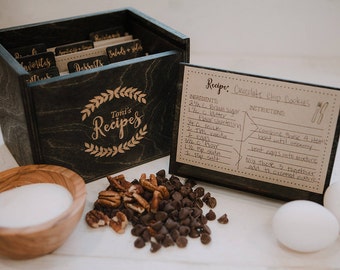 4x6 - Wood Recipe Box with recipe stand - 4x6 recipe cards - engraved wood recipe card dividers