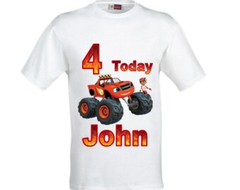 Blaze and the monster machines birthday shirt,Personalised boy's Blaze Birthday shirt,Boy's Blaze shirt.