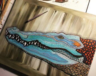 Crocodelic ~ Psychedelic Crocodile Acrylic Painting