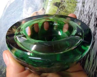 Bohemian Cut-to-Clear Czech Green Glass Ashtray