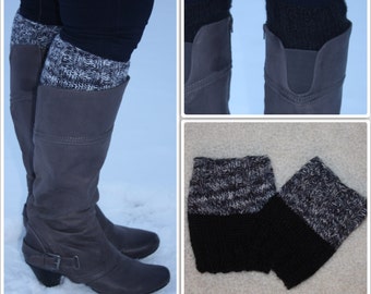 Gray Sparkle/Black Reversible Women's Knit Boot Cuffs