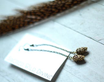 antiqued brass pine cone earrings / dangle earrings / nature lover pine cone / pinecone earrings / tree lover