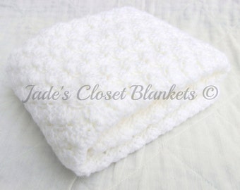 Crochet Baby Blanket, White Baby Blanket, Cloud White, Christening Blanket, crib size