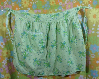 Vintage Green Floral Half Apron