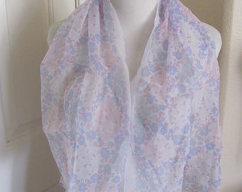 Pink Floral Sheer Nylon Scarf Long - Affordable Scarves!!! Why Pay More! (4E)