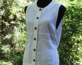 Boho WHITE TOP / VEST, Ivory Cream Sleeveless Button-Down Shirt, Vintage 90s Bohemian Soft Grunge Hippie, Sleeveless Tank Camp Shirt, summer