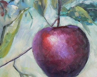 Oil Landscape, Original Painting, Apple on the Tree, Daily Painting, 6x8" Painting, Free Shipping in US