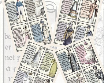 Jane Austen's Quotes and Regency Fashions Printables, POSTCARD SIZE, (3.5 x 5 Inch or 12.7 x 8.8 cm), 16 Total