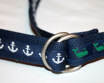 Mens Whale BElt Mens Anchor Belt Mens Anchor Belt Whale Belt Mens Ribbon Belt Preppy Belt Grey Belt Navy Belt