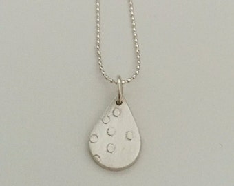 Dotted teardrop, pendant, charm, necklace, fine silver with sterling silver chain