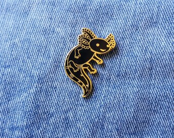 Axolotl Hard Enamel Pin - Gold and Black - Lapel Pin Cloisonné Badge