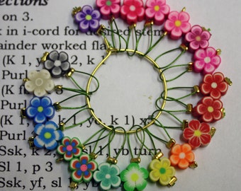 20 Knitting stitch markers polymer clay flowers