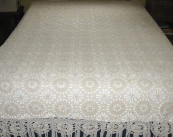 cream lace bedspread . hand crochet bedspread . cream crochet bedspread . shabby chic bedspread