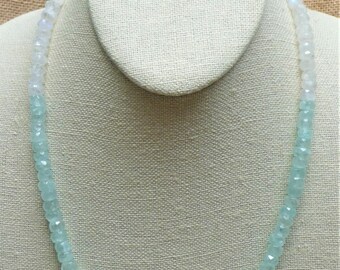 Natural Aquamarine and Moonstone Faceted Rondelle Necklace - a Perfect Summer Necklace