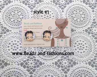 Betty Boop inspired glass small post stud earrings 20mm round 11 styles