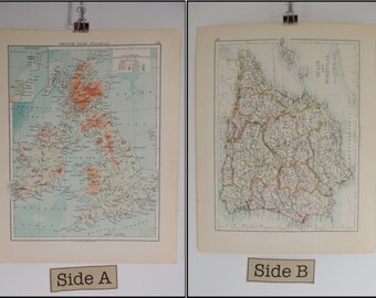 Map Of the British Isles (physical) & Spain and Portugal Vintage 1904
