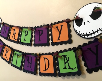 Jack Skellington Nightmare Before Christmas Inspired Happy Birthday Banner or Happy Halloween Banner