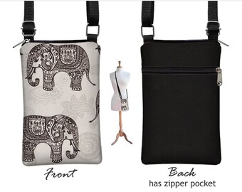 Fabric iPhone 7 Case iPhone 7 Plus Case Sling Bag Elephant Cell Phone Purse Small Cross Body Bag, Zipper Pocket, gray black RTS