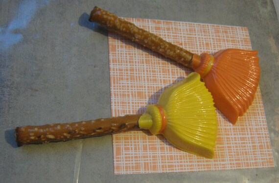 Broomstick pretzels, chocolate covered pretzels broom theme party favors, 6 pieces