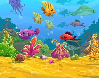 Cartoon underwater world photography backdrops,newborns children vinyl photo background,Birthday party dector photobooth backdrop XT-6125