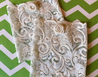 Ivory Lace Boot Cuffs with Ivory Burlap Rose