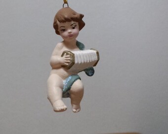 Ceramic Tiny Cherub with an accordion Ornaments(#550C)