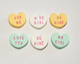 Handmade Conversation Heart Valentine Beads - Polymer Clay- Horizontal Holes