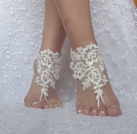 ivory Beach bridal barefoot sandal wedding shoe prom party bridal barefeett sandals beach anklets, bridal accessories ankle bangle