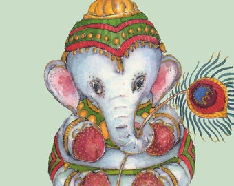 Ganesh - Watercolor Painting - A4 11.7x8.3in - Animal Painting - Art Print- Elephant
