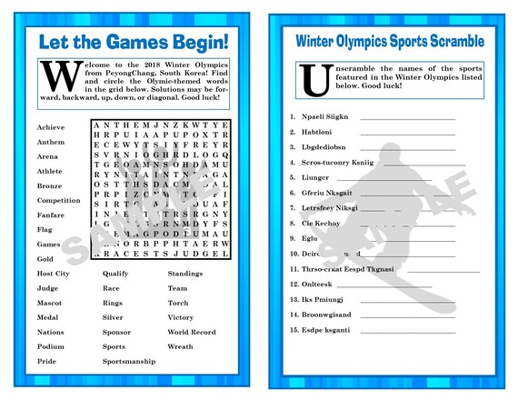 winter olympics word search and olympic sports word scramble