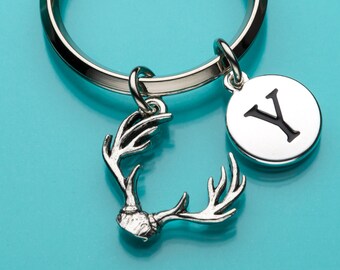 Antler Keychain, Antler Key Ring, Deer Antlers, Keychain, Initial Keychain, Personalized Keychain, Custom Keychain, Charm Keychain, 643