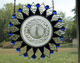 Blue antique plate stain glass