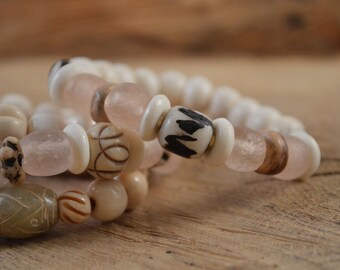 Boho Bracelet, Tribal Jewelry, Pink Bracelet, Bohemian Jewelry, African Trade Beads, Recycled Glass, Beach Jewelry, Stacking Bracelet