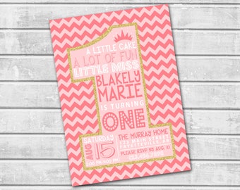 1st Birthday Invitation, Pink and Gold Birthday Invitation, Pink and Gold Invitation, 1st Birthday, One, First Birthday, Birthday, 5x7