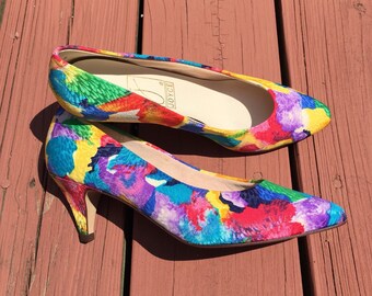 NOS 1980s Rainbow Silk Pumps, 5.5