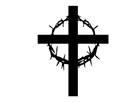 Christian Cross Decal. Cross with Crown of Thorns Sticker.