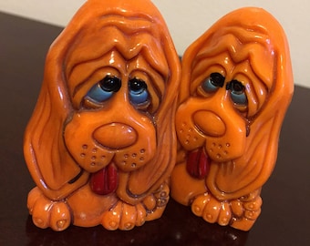 Vintage Droopy Sad Dogs Salt-N-Pepper Shakers - Plastic Made in Hong Kong