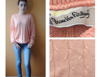 Vintage / Retro Diane von Furstenberg Peach Cable Knit Sweater circa 1980s