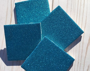 Glitter Coasters ~ Turquoise Coasters ~ Ceramic Tile Coasters ~ Aqua Coasters ~ Sparkly Decor ~ Girly Decor ~ Girls Room ~ Drink Coasters