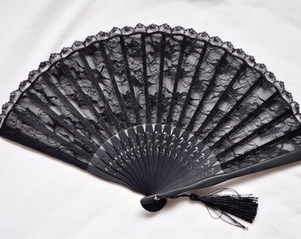 Black Lace Hand Fan -Handheld Folding Fan, Spanish Hand Fan, Lace hand fan, black hand fan